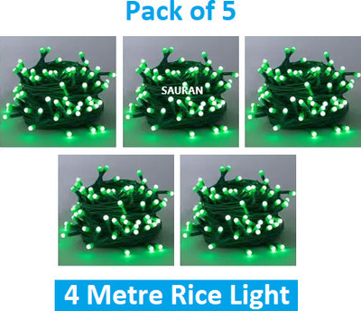Sauran 15 LEDs 4 m Green Steady String Rice Lights(Pack of 5)