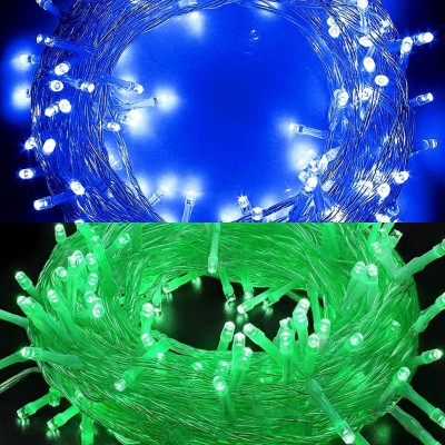 REIRSON 35 LEDs 10 m Blue, Green Steady, Flickering String Rice Lights(Pack of 2)