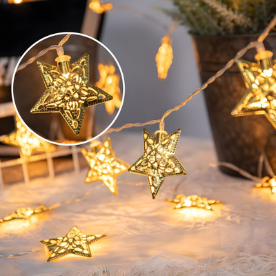 Kavyashine 10 LEDs 3.09 m Gold Steady Star Rice Lights(Pack of 1)