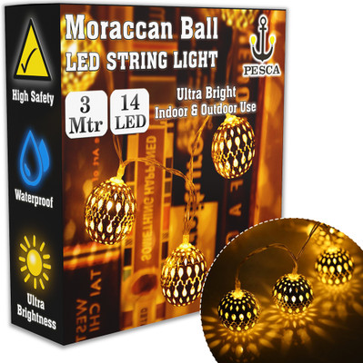 PESCA 14 LEDs 3 m Yellow Steady Ball Rice Lights(Pack of 1)