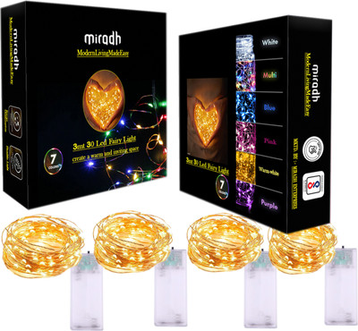 MIRADH 30 LEDs 3 m Yellow Steady String Rice Lights(Pack of 4)