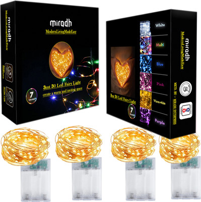 MIRADH 30 LEDs 3 m Yellow Steady String Rice Lights(Pack of 4)