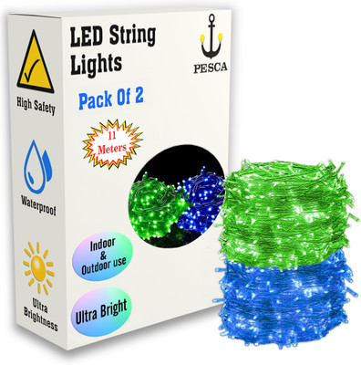 PESCA 40 LEDs 11 m Green, Blue Steady String Rice Lights(Pack of 2)