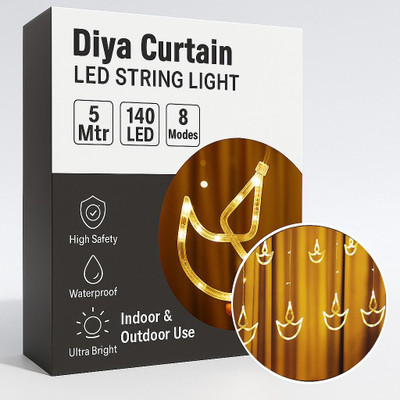 iDOLESHOP 140 LEDs 5.08 m Yellow Flickering, Steady Diya Rice Lights(Pack of 1)