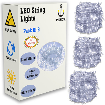 PESCA 40 LEDs 11 m White Steady String Rice Lights(Pack of 3)