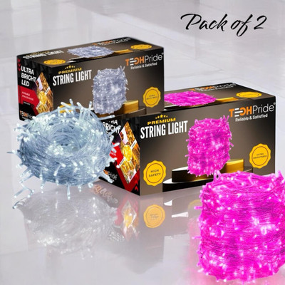 TechPride 40 LEDs 11 m Pink, White Steady String Rice Lights(Pack of 2)
