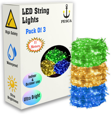 PESCA 40 LEDs 11 m Green, Yellow, Blue Steady String Rice Lights(Pack of 3)