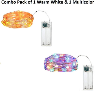Trendx 30 LEDs 3 m Gold, Multicolor Steady String Rice Lights(Pack of 2)