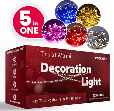 Trust Ware 40 LEDs 12 m Multicolor Steady Bulb Rice Lights(Pack of 5)