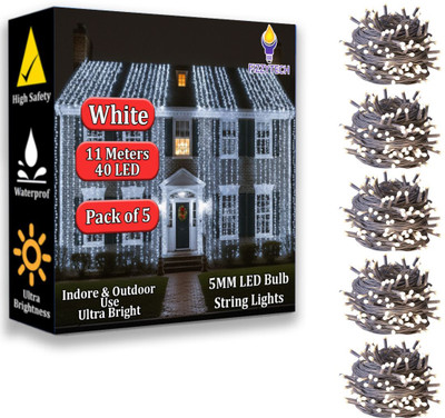 FIZZYTECH 40 LEDs 11 m White Steady String Rice Lights(Pack of 5)
