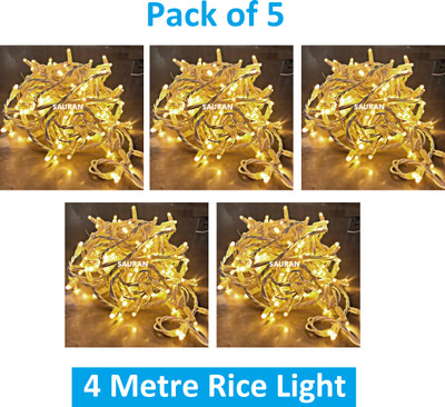 Sauran 15 LEDs 4 m Yellow Steady String Rice Lights(Pack of 5)