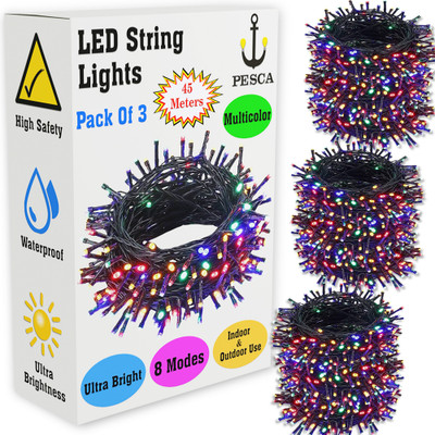 PESCA 160 LEDs 45 m Multicolor Steady, Color Changing, Flickering String Rice Lights(Pack of 3)