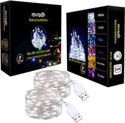 MIRADH 50 LEDs 5 m White Steady String Rice Lights(Pack of 2)