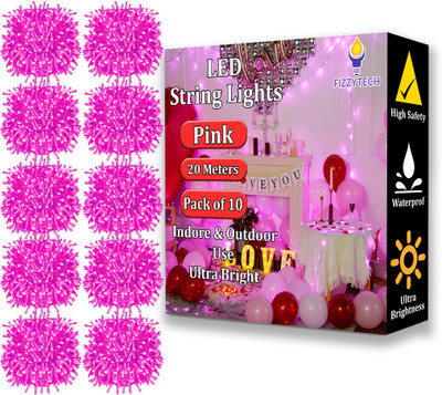 FIZZYTECH 60 LEDs 20 m Pink Steady String Rice Lights(Pack of 10)