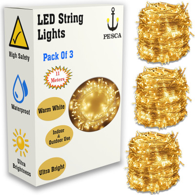 PESCA 40 LEDs 11 m Yellow Steady String Rice Lights(Pack of 3)