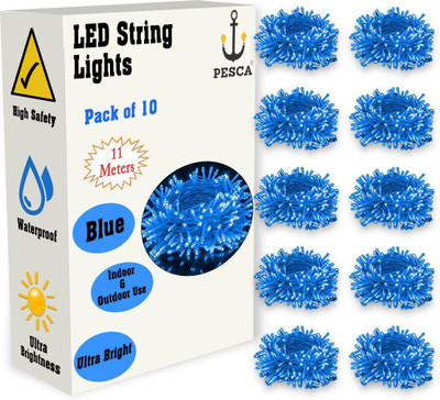 PESCA 40 LEDs 11 m Blue Steady String Rice Lights(Pack of 10)