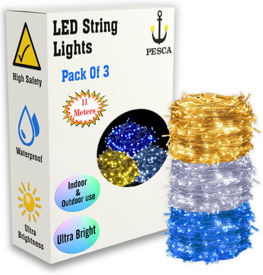 PESCA 40 LEDs 11 m Yellow, White, Blue Steady String Rice Lights(Pack of 3)