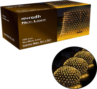 MIRADH 120 LEDs 1.5 m Yellow Flickering, Steady Net/Mesh Rice Lights(Pack of 1)