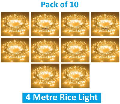 Sauran 15 LEDs 4 m Yellow Steady String Rice Lights(Pack of 10)