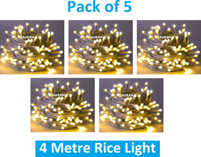 Sauran 15 LEDs 4 m Yellow Steady String Rice Lights(Pack of 5)