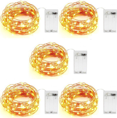 Tryka 50 LEDs 5 m Yellow Steady Water Drop Rice Lights(Pack of 5)