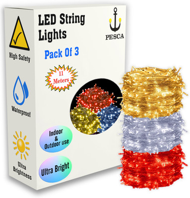 PESCA 40 LEDs 11 m Yellow, White, Red Steady String Rice Lights(Pack of 3)