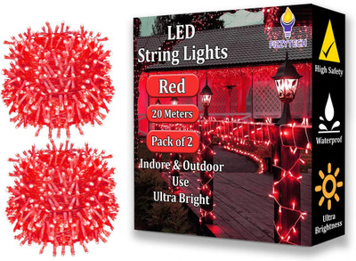 FIZZYTECH 60 LEDs 20 m Red Steady String Rice Lights(Pack of 2)