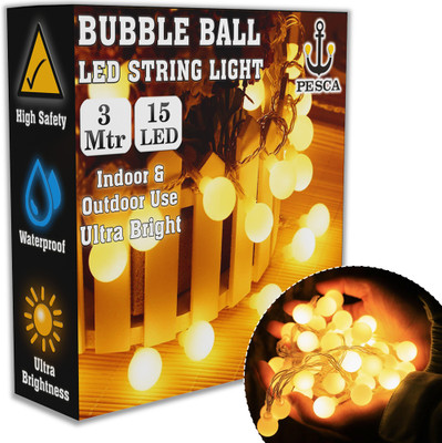 PESCA 15 LEDs 3 m Yellow Steady Ball Rice Lights(Pack of 1)