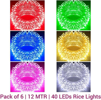 Illuminator 22 LEDs 10 m Red, Green, Blue, Yellow, Pink, White Steady Bulb Rice Lights(Pack of 6)