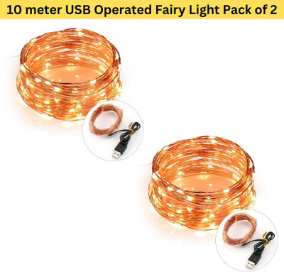 xenith 100 LEDs 10 m Gold Steady String Rice Lights(Pack of 2)