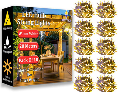 FIZZYTECH 60 LEDs 20 m Yellow Steady String Rice Lights(Pack of 10)