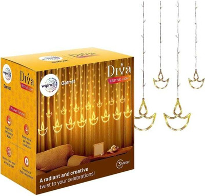 Wipro Garnet 108 LEDs 3 m Yellow Flickering, Steady Diya Rice Lights(Pack of 1)