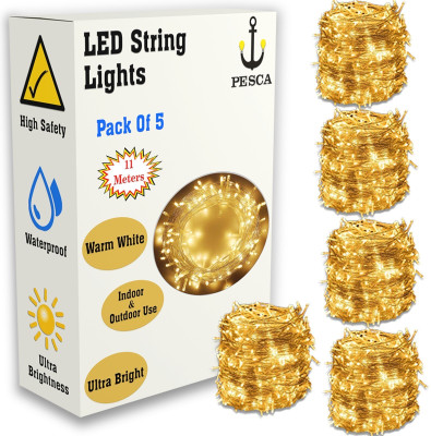 PESCA 40 LEDs 11 m Yellow Steady String Rice Lights(Pack of 5)