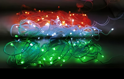 Lumicub 33 LEDs 19.5 m Orange, White, Green Color Changing, Flickering, Steady String Rice Lights(Pack of 3)