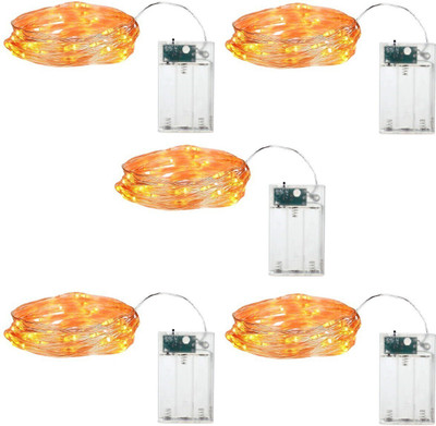 xenith 20 LEDs 2.03 m Yellow Steady String Rice Lights(Pack of 5)