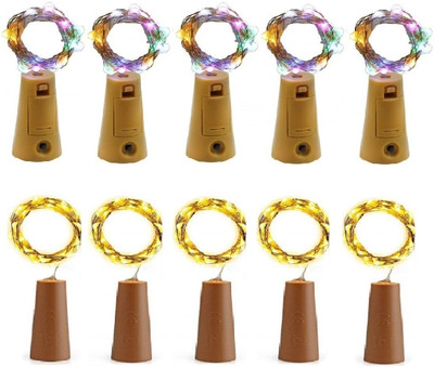 Trendx 20 LEDs 2 m Gold, Multicolor Steady String Rice Lights(Pack of 10)