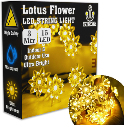 PESCA 15 LEDs 3 m Yellow Steady Flower Rice Lights(Pack of 1)