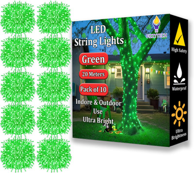 FIZZYTECH 60 LEDs 20 m Green Steady String Rice Lights(Pack of 10)