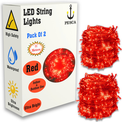 PESCA 40 LEDs 11 m Red, Blue Steady String Rice Lights(Pack of 2)
