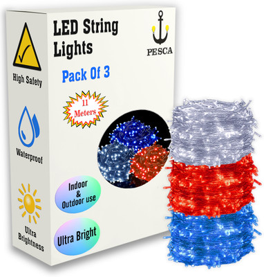 PESCA 40 LEDs 11 m White, Red, Blue Steady String Rice Lights(Pack of 3)
