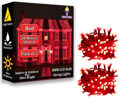 FIZZYTECH 60 LEDs 20 m Red Steady String Rice Lights(Pack of 1)