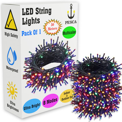 PESCA 182 LEDs 50 m Multicolor Color Changing, Steady, Flickering String Rice Lights(Pack of 1)