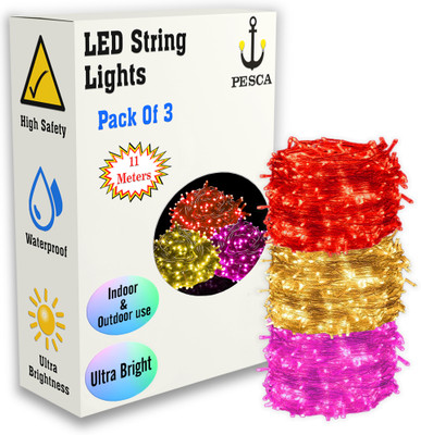 PESCA 40 LEDs 11 m Red, Yellow, Pink Steady String Rice Lights(Pack of 3)