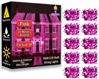 FIZZYTECH 40 LEDs 11 m Pink Steady String Rice Lights(Pack of 10)