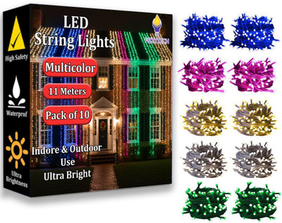 FIZZYTECH 40 LEDs 11 m Multicolor Steady String Rice Lights(Pack of 10)