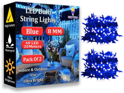 FIZZYTECH 60 LEDs 20 m Blue Steady String Rice Lights(Pack of 2)