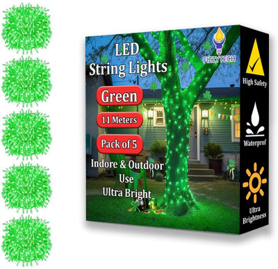 FIZZYTECH 40 LEDs 11 m Green Color Changing String Rice Lights(Pack of 5)