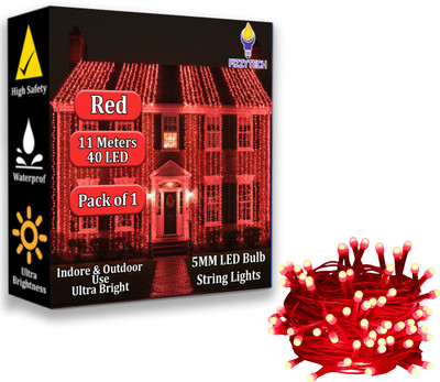 FIZZYTECH 40 LEDs 11 m Red Steady String Rice Lights(Pack of 1)