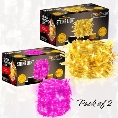 TechPride 40 LEDs 11 m Pink, Yellow Steady String Rice Lights(Pack of 2)