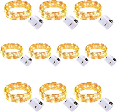 FIZZYTECH 20 LEDs 2 m Yellow Steady String Rice Lights(Pack of 10)